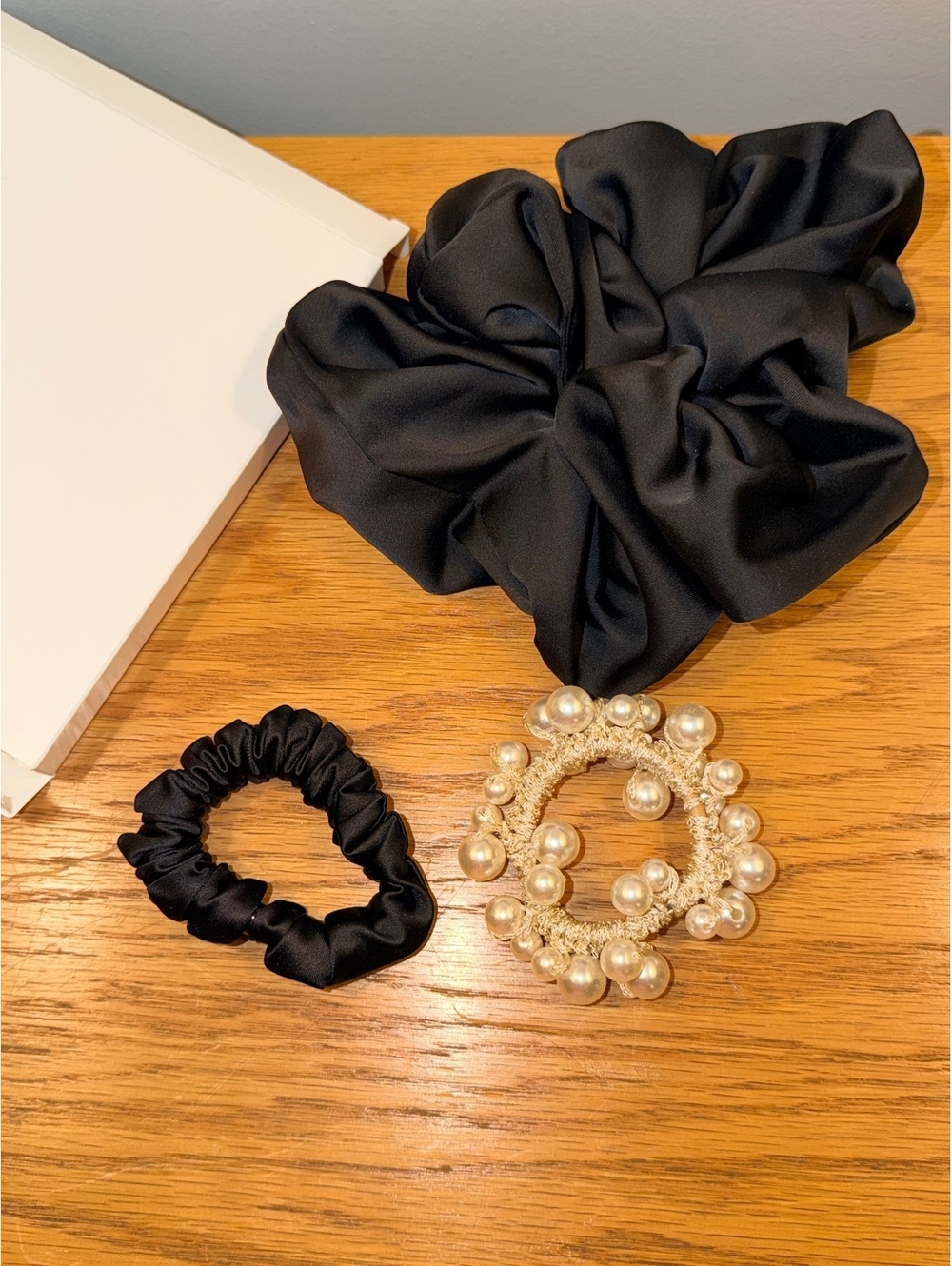 Set of 3 Hair Accessories Including Large Satin Scrunchie, Small Satin Scrunchie